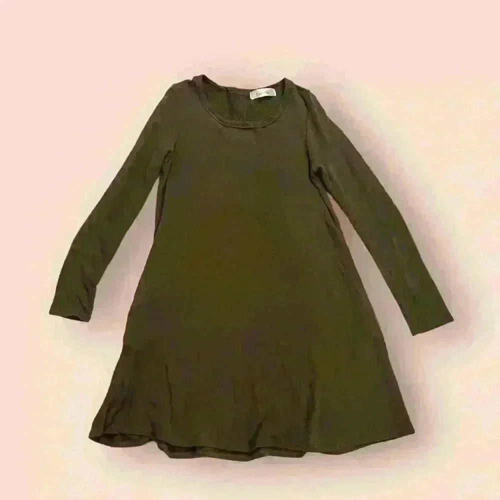 Fab'rik Olive Long Swing Dress Cowl Neck Side Pockets S Women Tunic Top